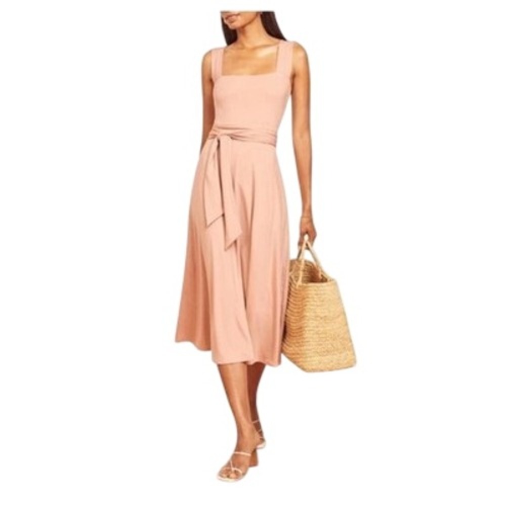 NWT Reformation Helina Dress Sz L Pink Square Neck Midi feminine cottagecore